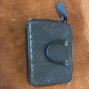 Men's Black Checkered Leather Bag